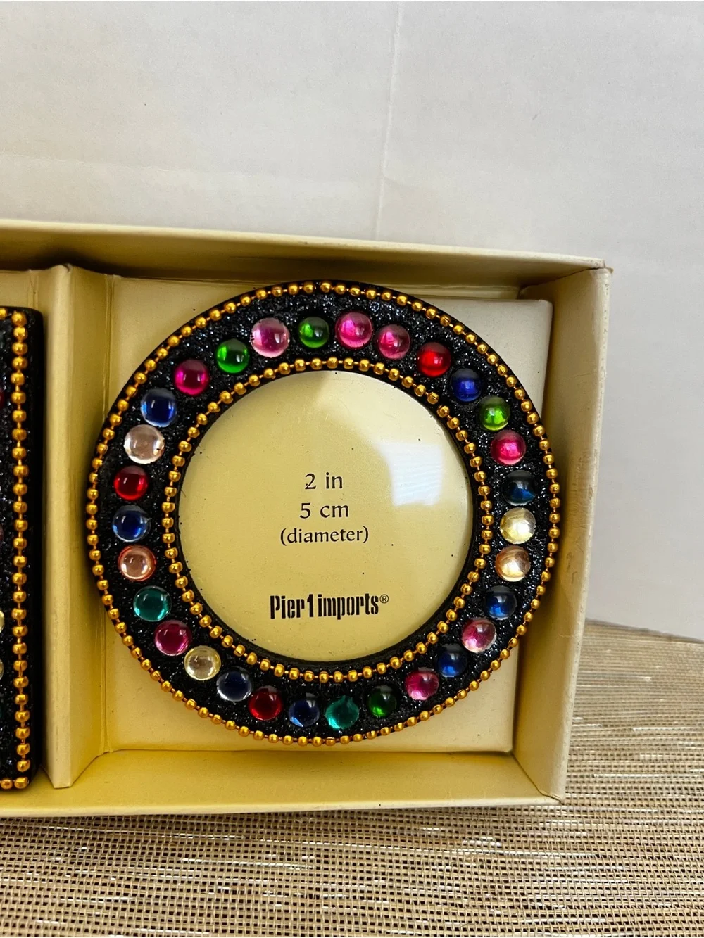 Vintage Pier 1 Imports Desktop Mini Frame Set 3 Jewel Square Oval Circle Photo